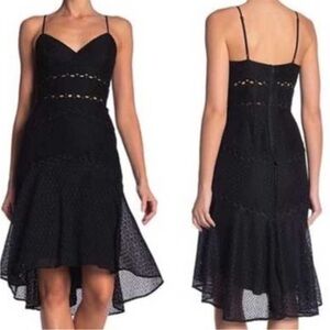 Bardot Ariana Eyelet Fit and Flare Black Dress size 8 spaghetti strap v-neck